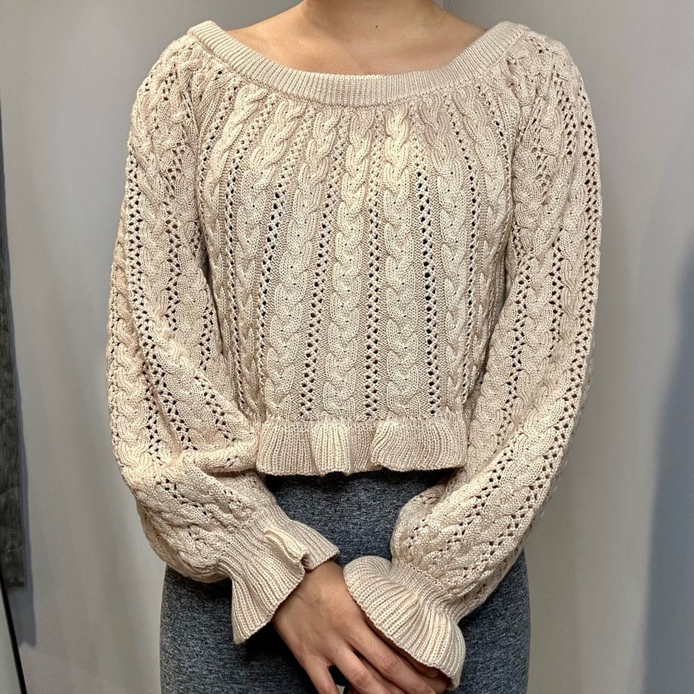 long sleeve cable knit bardot top.